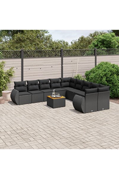 vidaxl Set canapele de gradina cu perne, 11 piese, negru, poliratan