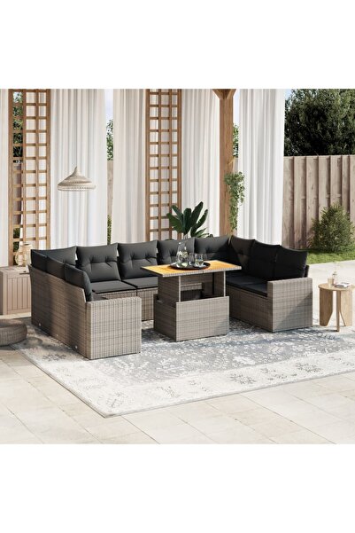 vidaxl Set mobilier de gradina cu perne, 10 piese, gri, poliratan