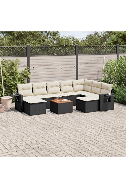 vidaxl Set canapele de gradina cu perne, 10 piese, negru, poliratan