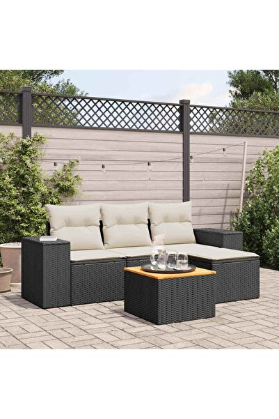 vidaxl Set mobilier de gradina cu perne, 5 piese, negru, poliratan
