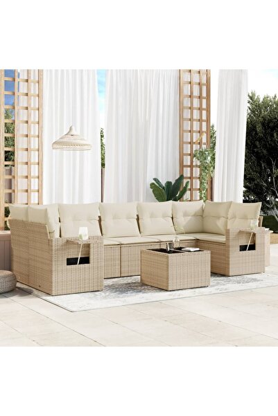 vidaxl Set canapele de gradina, 8 piese, cu perne, bej, poliratan