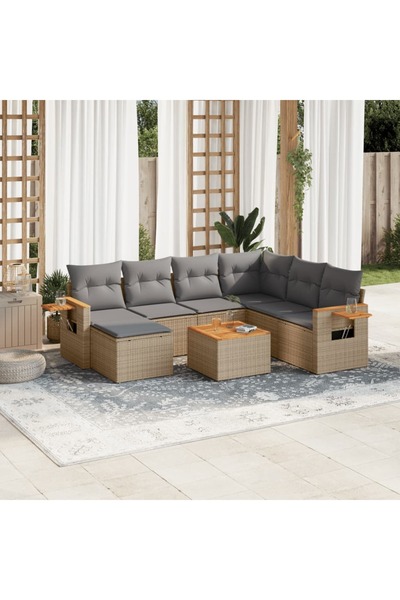 vidaxl Set canapele de gradina, 8 piese, cu perne, bej, poliratan
