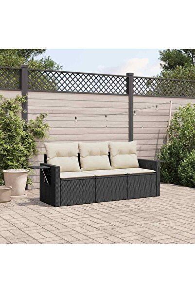 vidaxl Set mobilier de gradina cu perne, 3 piese, negru, poliratan