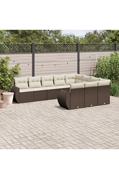 vidaxl Set canapele de gradina cu perne, 10 piese, maro, poliratan