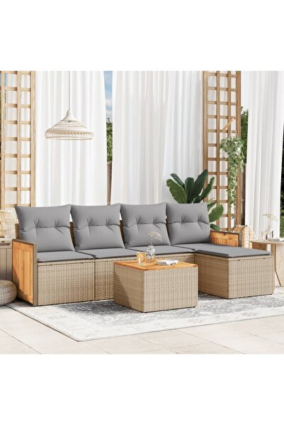vidaxl Set canapele de gradina cu perne, 6 piese, bej, poliratan
