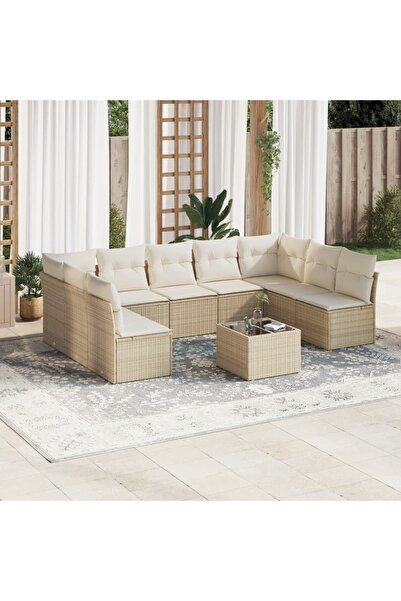 vidaxl Set canapele de gradina cu perne, 10 piese, bej, poliratan