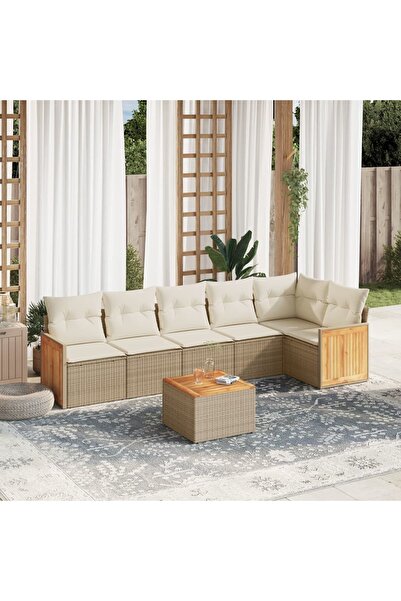 vidaxl Set canapele de gradina, 7 piese, cu perne, bej, poliratan