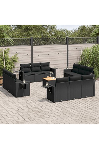 vidaxl Set mobilier de gradina cu perne, 13 piese, negru, poliratan