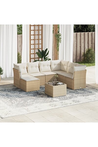 vidaxl Set canapele de gradina, 8 piese, cu perne, bej, poliratan