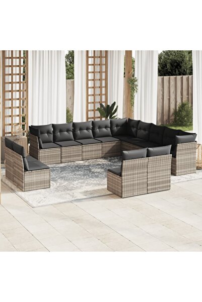 vidaxl Set canapele de gradina cu perne, 13piese gri deschis poliratan