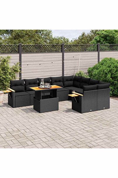 vidaxl Set canapele de gradina cu perne, 10 piese, negru, poliratan