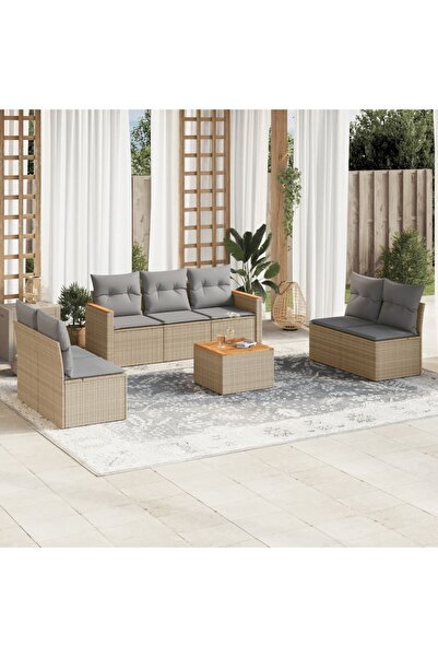 vidaxl Set canapele de gradina, 8 piese, cu perne, bej, poliratan