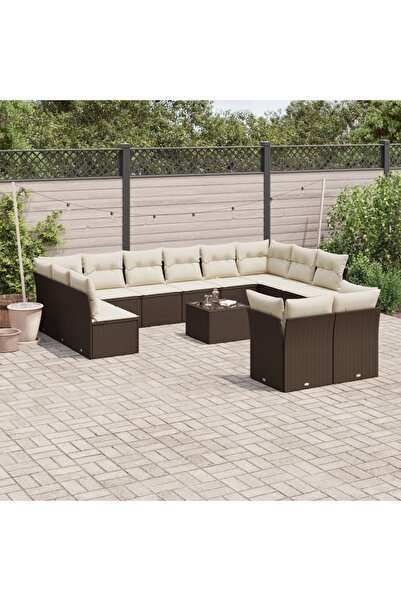 vidaxl Set canapele de gradina cu perne, 13 piese, maro, poliratan