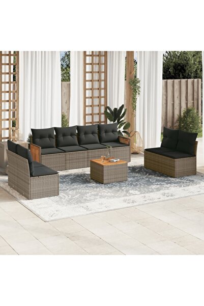 vidaxl Set canapele de gradina, 9 piese, cu perne, gri, poliratan