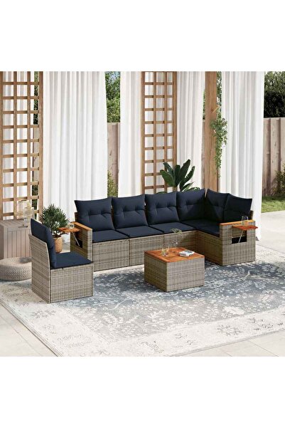 vidaxl Set canapele de gradina cu perne, 7 piese, gri, poliratan