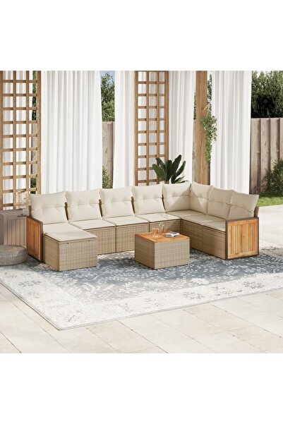 vidaxl Set canapele de gradina, 9 piese, cu perne, bej, poliratan