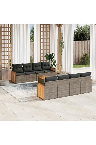 vidaxl Set canapele de gradina, 9 piese, cu perne, gri, poliratan