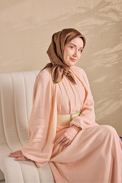 Silk Home Μεταξωτό μαντήλι τουίλ με αλυσίδα σε πράσινο καφέ χρώμα