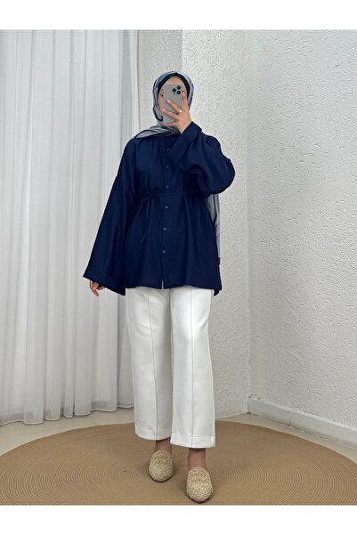 MİHRA STORE Şeyma Self-Patterned Wide Sleeve Shirt-Çi̇943 Navy Blue