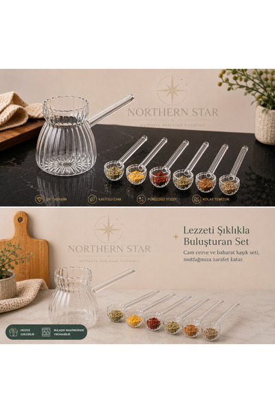 Northern Star Isıya Dayanıklı Cam Cezve Şeritli-Boroksilikat ve Origami Bahar...
