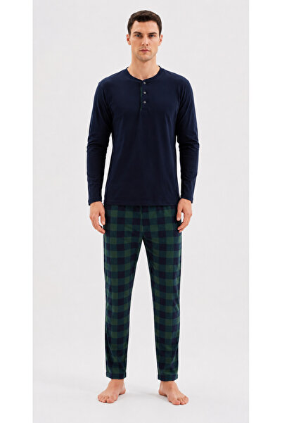 YUYİ 100% Cotton Sub-Coated Patterned Long Sleeve Men's Pjamas Suit