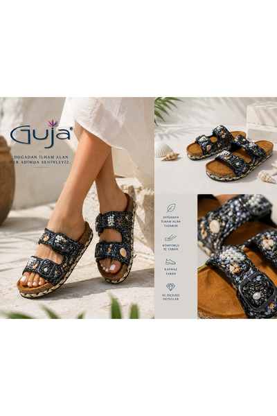 Guja 26Y217-9 Γυναικείες παντόφλες με διπλή πόρπη και πέτρες