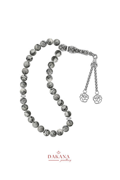 DAKANA JEWELLERY Sertifikovani 8mm sivi jaspis kamen lotus cvet čelični kićak...