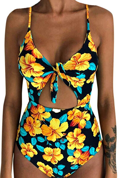 VeeShop Costum de baie intreg, decupat pe abdomen, sutien cu fundita