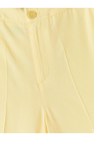 LC Waikiki Yellow Wide-Leg Linen Blend Women's Trousers