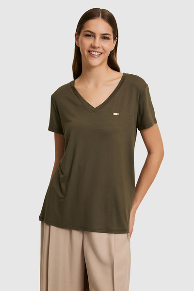 U.S. Polo Assn. Kadın Koyu Haki Basic Tişört 50323448-VR111
