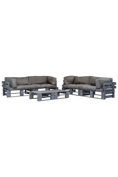 vidaxl Set mobilier de gradina din paleti cu perne gri, 6 piese, lemn