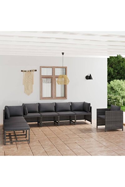 vidaxl Set mobilier de gradina cu perne, 8 piese, gri, poliratan