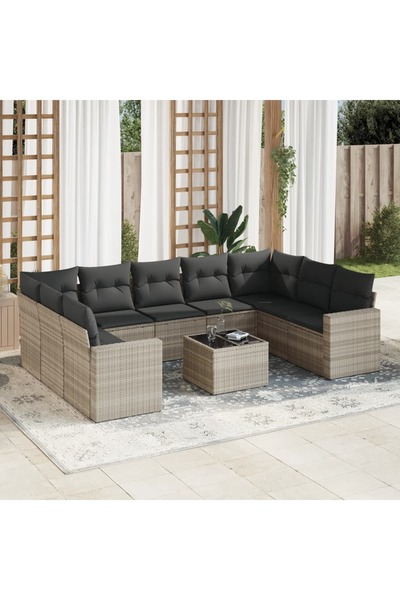 vidaxl Set canapele de gradina cu perne 10 piese gri deschis poliratan