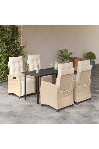 vidaxl Set mobilier de gradina cu perne, 5 piese, bej, poliratan