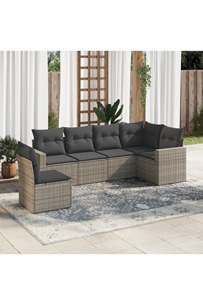 vidaxl Set mobilier gradina cu perne, 6 piese, gri, poliratan