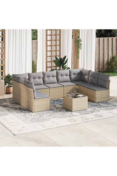 vidaxl Set canapele de gradina cu perne, 10 piese, bej, poliratan