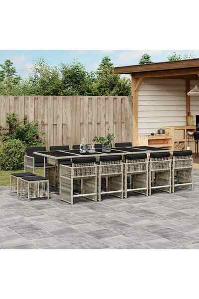 vidaxl Set mobilier de gradina cu perne 15 piese gri deschis poliratan