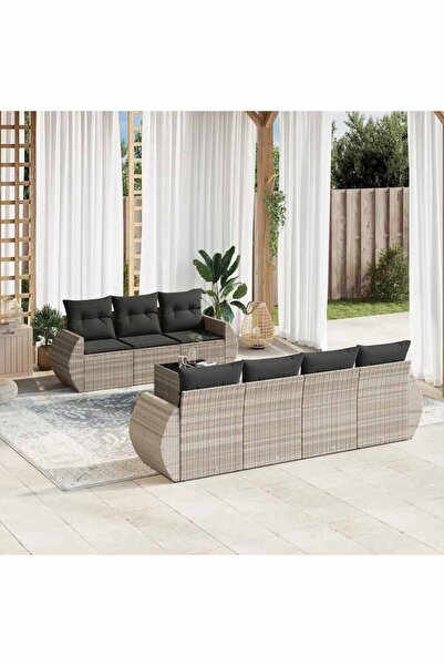 vidaxl Garden furniture set with cushions, 8 pieces, light grey polyrattan
