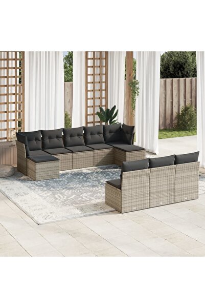 vidaxl Set mobilier de gradina cu perne, 10 piese, gri, poliratan