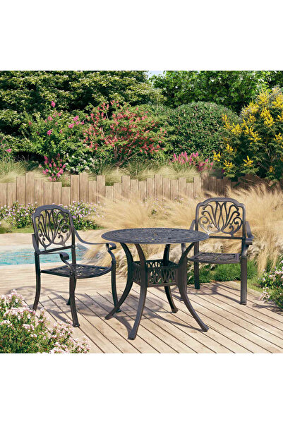 vidaxl Set mobilier bistro, 3 piese, negru, aluminiu turnat