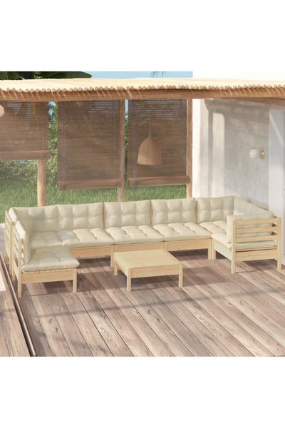 vidaxl Set mobilier de gradina cu perne, 8 piese, crem, lemn de pin