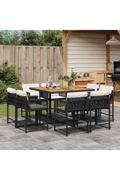 vidaxl Set mobilier de gradina cu perne, 9 piese, negru, poliratan