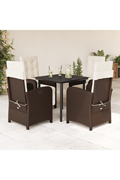 vidaxl Set mobilier de gradina, 5 piese, cu perne, maro, poliratan
