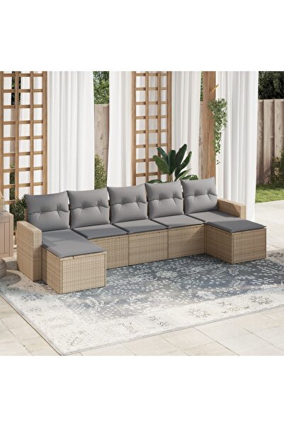 vidaxl Garden sofa set, 7 pieces, with cushions, beige, polyrattan