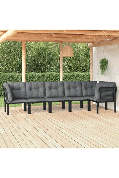 vidaxl Set mobilier de gradina, 6 piese, negru È™i gri, poliratan