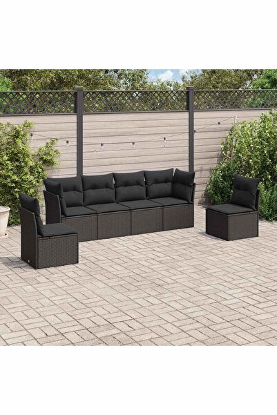vidaxl Set mobilier de gradina cu perne, 6 piese, negru, poliratan