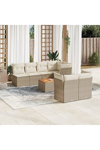 vidaxl Set canapele de gradina, 8 piese, cu perne, bej, poliratan