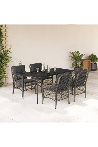 vidaxl Garden furniture set with cushions, 5 pieces, grey, polyrattan