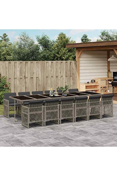 vidaxl Set mobilier de gradina cu perne, 13 piese, gri, poliratan