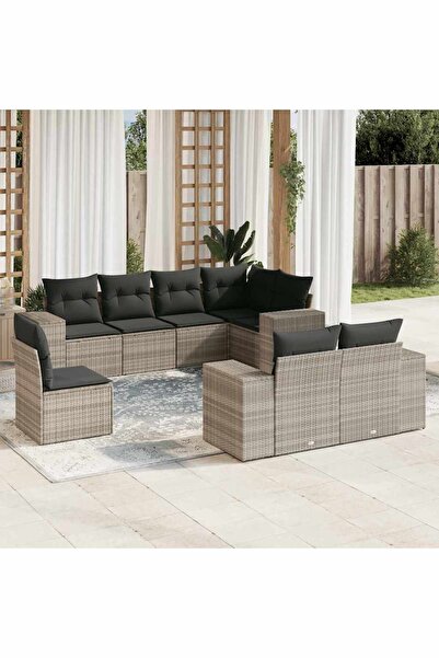 vidaxl Set mobilier de gradina cu perne, 8 piese gri deschis poliratan